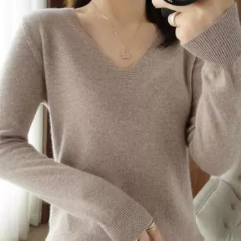 Весна и осень однотонная трикотажная рубашка с V-образным вырезом, тонкий срез, свитер, наизнанку M чёрный