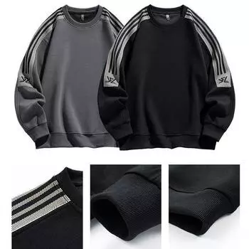 Весна и осень Плюс бархат толстый круглый вырез мужской с капюшоном сращивание мужская мода повседневный мужской топ XXXXXXXXXL чёрный