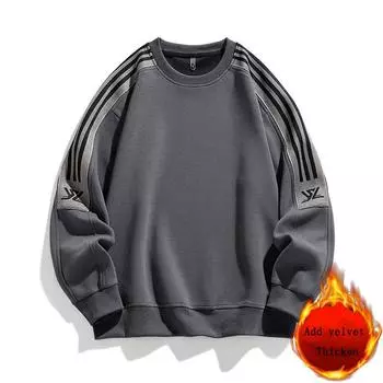 Весна и осень Плюс бархат толстый круглый вырез мужской с капюшоном сращивание мужская мода повседневный мужской топ XXL чёрный