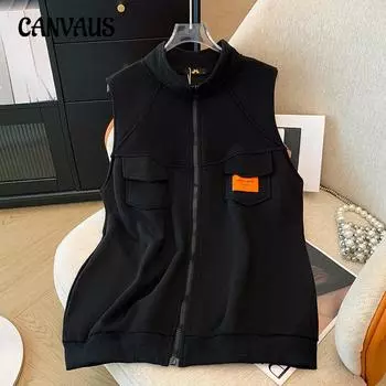 Весна и осень плюс размер женский жилет модный кардиган жилет куртка 2XL чёрный