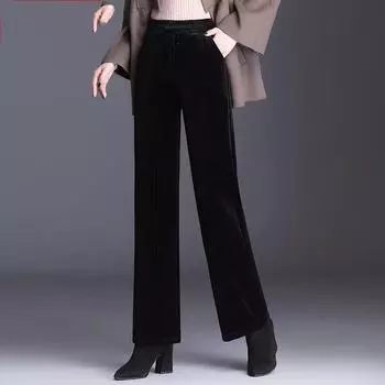 Весна и осень, подкладка из композитного материала из микрофибры 16 пит, прямые брюки для мам среднего и пожилого возраста, женские повседневные брюки с высокой талией и тонкие M чёрный