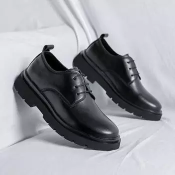 Весна и осень Повседневная британская корейская версия тренда на толстой подошве увеличивающие рост кожаные туфли деловые мужские кожаные туфли 7957-R 39 чёрный