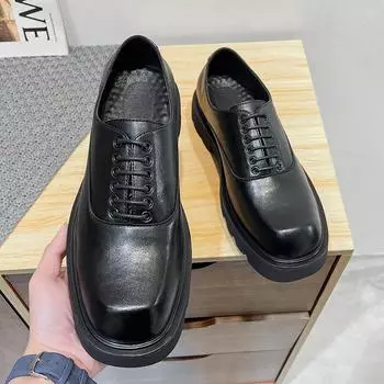 Весна и осень повседневная кожаная обувь деловая классическая британская мужская обувь на платформе увеличивающая рост черная кожаная обувь 15961-X 44 чёрный
