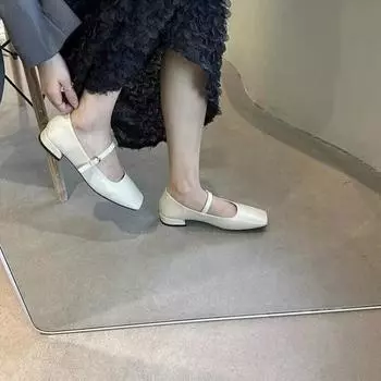 Весна и осень Повседневная мода Однотонные туфли на квадратном каблуке с квадратным носком и пряжкой для банкета Удобные женские туфли на высоком каблуке 35 вино красного