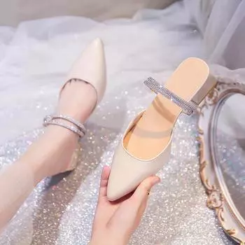 Весна и осень повседневная мода остроносые однотонные сексуальные элегантные банкетные удобные нескользящие женские туфли на шпильках 35 зелёный