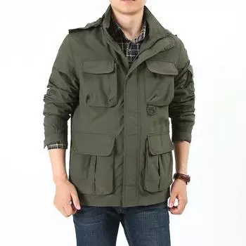 Весна и осень Повседневная универсальная куртка для активного отдыха на открытом воздухе Альпинизм Спортивная куртка с капюшоном Свободная мужская тонкая куртка M хаки