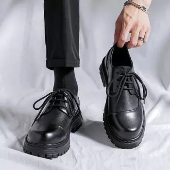 Весна и осень повседневные кожаные туфли, которые имеют большую головку, деловые платья, высокие низкие ботинки Martin, мужская обувь 66109-R 38 чёрный