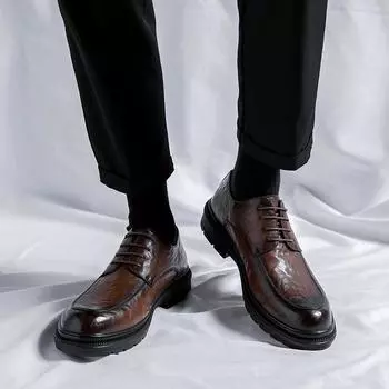 Весна и осень повседневные кожаные туфли мужские премиум деловые туфли британский стиль черные круглые свадебные туфли жениха 99293-R 41 коричневый