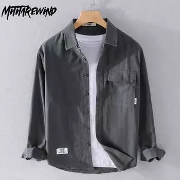 Весна и осень повседневные мужские рубашки с длинным рукавом, простая рабочая одежда из чистого хлопка, мужская одежда с карманом, воротником-лацканом, однотонная рубашка M белый
