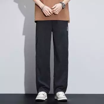 Весна и осень, повседневные однотонные свободные прямые брюки большого размера XXXXXL чёрный