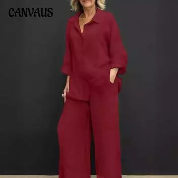 Весна и осень, повседневный костюм больших размеров, топ с длинными рукавами, широкие брюки, костюм для женщин