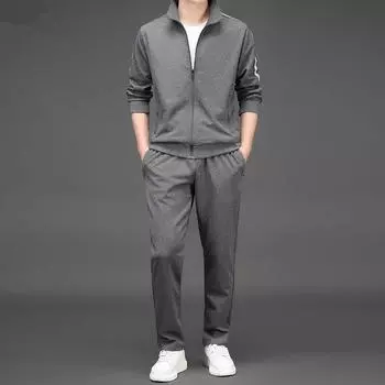 Весна и осень повседневный спортивный костюм мужской модный тренд молодежный мужской комплект из двух предметов с воротником-стойкой тонкий M