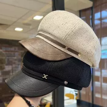 Весна и осень простая ветровая большая окружность головы модная универсальная шляпа вперед детская дорожная литературная и ретро шляпа маленькая шляпа художника M56-58cm чёрный