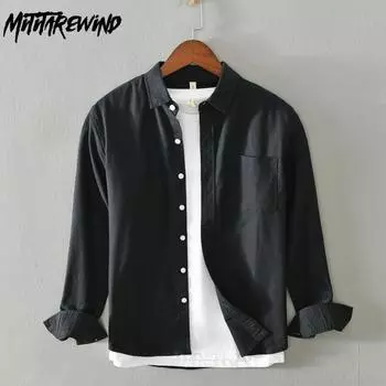 Весна и осень Простой стиль Мужские рубашки с длинным рукавом Чистый хлопок Повседневная рубашка Оксфорды с воротником-лацканом Однотонная рубашка Универсальная рубашка узкого кроя M белый