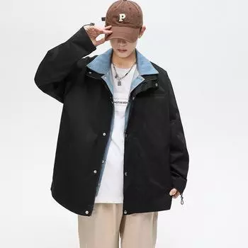 Весна и осень японский ретро поддельный двухсекционный пиджак с лацканами модное свободное подростковое универсальное пальто S чёрный