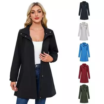 Весна и осень Съемный капюшон Водоотталкивающая ветровка Женская однотонная куртка с длинными рукавами Повседневная женская одежда S