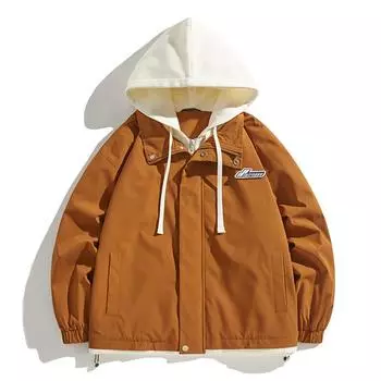 Весна и осень с капюшоном имитация двухкомпонентной мужской куртки мужская американская уличная винтажная ностальгическая кожаная корейская версия повседневная широкая M чёрный