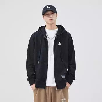 Весна и осень с капюшоном на молнии кардиган свитер мужская одежда модный бренд подростковый спортивный повседневный американский пиджак M чёрный
