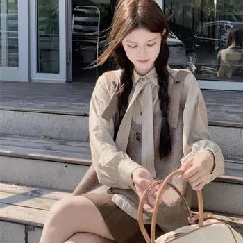 Весна и осень снаружи сладкий и свежий вязаный жилет без рукавов с V-образным вырезом свитер нерегулярный вязаный жилет женский M серый