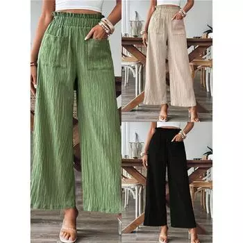 Весна и осень Сотни прямых брюк Женские повседневные брюки Свободные прямые брюки Узкие L чёрный