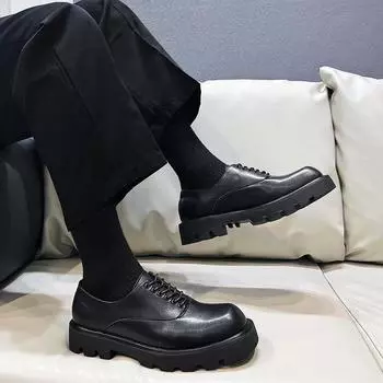 Весна и осень Стильные универсальные повседневные кожаные туфли в британском стиле с квадратной головкой, черные мужские туфли большого размера 15961-O 38 чёрный