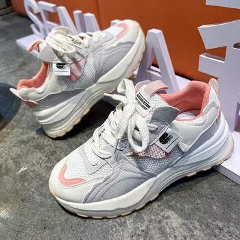 Весна и осень Сто с толстой подошвой Agan Shoes Бег Спортивная повседневная обувь Женские модели Женская обувь 35 розовый
