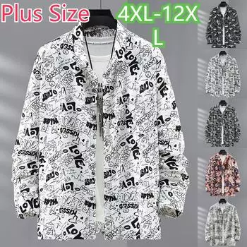 Весна и осень, свободная тонкая рубашка с длинными рукавами с принтом больших размеров, мужская повседневная рубашка с длинными рукавами, 4XL-12XL 10XL
