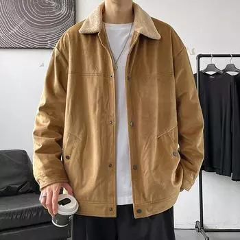 Весна и осень свободная утолщенная флисовая куртка для школьников в корейском стиле, короткая джинсовая куртка для мужчин M