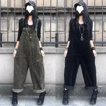 Весна и осень свободный и тонкий большой размер повседневный прямой широкий комбинезон женский универсальный модный комбинезон XXXL чёрный