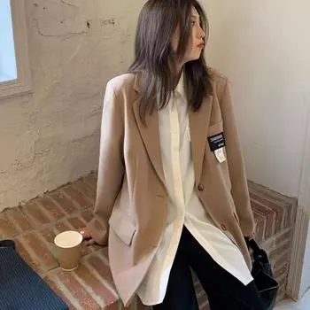 Весна и осень свободный ретро модный дизайн Sense Temperament Fried Street Женская куртка средней длины размера плюс XL чёрный