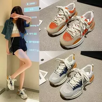 Весна и осень Толстая подошва Модные женские повседневные спортивные туфли для поездок на работу Одиночные туфли для женщин 35 синий