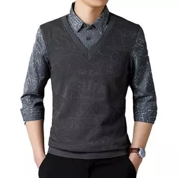 Весна и осень Толстая рубашка из двух частей с имитацией дракона Тотема Мужская рубашка с длинным рукавом Модная хлопковая рубашка с отворотом L