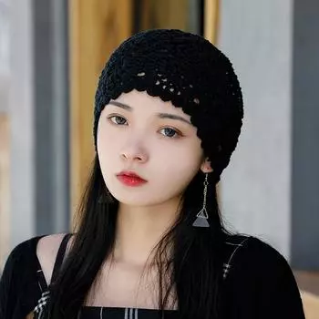 Весна и осень Тонкая полая женская шапка крючком ручной работы Цепочка вязаная женская шерстяная вязаная шапка Летняя интернет-знаменитость шапка Баотоу M56-58cm хаки
