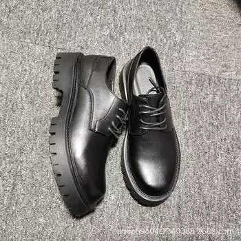 Весна и осень Тонкие мужские туфли Martin на британской платформе с низким верхом Молодежные деловые туфли с круглым носком Мягкая поверхность Черные кожаные туфли 37 чёрный