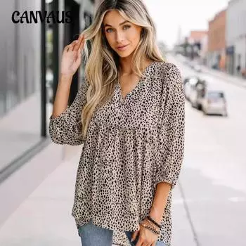 Весна и осень тонкий пуловер с V-образным вырезом женская свободная рубашка длинный рукав коричневый топ S коричневый