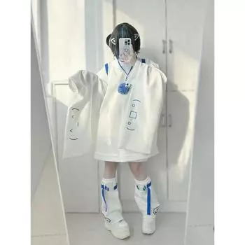 Весна и осень Тонкий японский субкультурный кардиган на молнии свитер Женский Осень/Зима Свободное универсальное пальто One Size белый