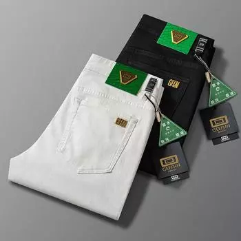 Весна и осень, три устойчивых к ударам джинсы мужские облегающие, маленькие, прямые, эластичные, универсальные, однотонные, новые модные брендовые мужские длинные брюки 28 белый