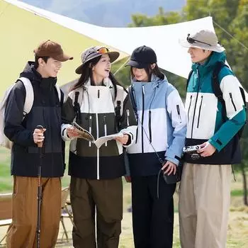 Весна и осень, уличная водонепроницаемая одежда большого размера, модная брендовая повседневная твердая однослойная горная одежда с капюшоном и альпинизмом S чёрный