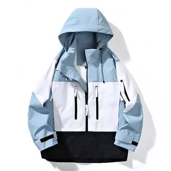 Весна и осень, уличная водонепроницаемая одежда большого размера, модная брендовая повседневная твердая однослойная горная одежда с капюшоном и альпинизмом S чёрный