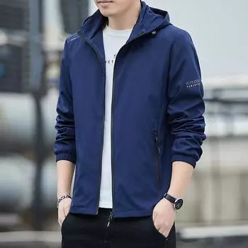Весна и осень уличный спортивный ветрозащитный плащ с капюшоном корейская версия мужская куртка куртка повседневная мужская одежда M