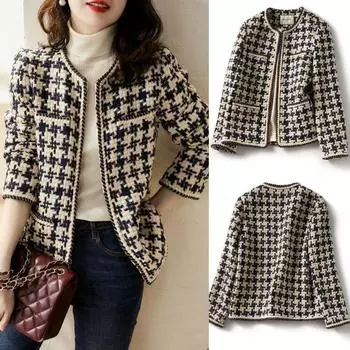 Весна и осень, универсальная женская темпераментная женская твидовая короткая куртка, женская элегантная женская модная куртка, пальто, женский топ XXXL