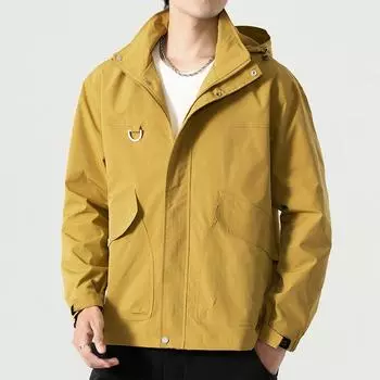 Весна и осень утолщенная мужская повседневная куртка больших размеров куртка толстая свободная клетчатая мужская верхняя часть водонепроницаемая XL жёлтый
