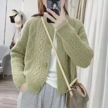 Весна и осень утолщенный перекрученный вязаный кардиган женский дизайн Sense однотонный свитер женский короткая куртка женский One size бежевый