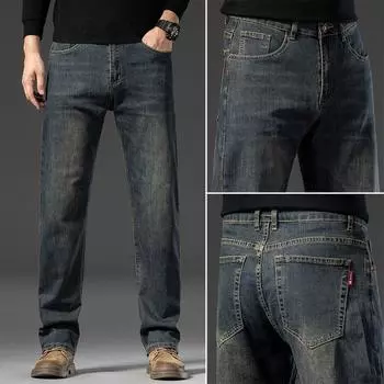 Весна и осень Высококачественные ностальгические ретро джинсы мужские деловые свободные прямые эластичные повседневные длинные брюки 29 чернил синий