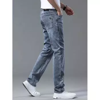 Весна и осень высококачественные эластичные джинсы мужские новые стильные модные брендовые вышитые деловые свободные прямые большие повседневные брюки 29