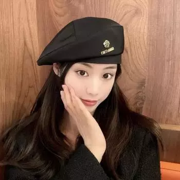 Весна и осень Xiaoxiang Camellia Beret Детский темпераментный костюм Материал показывает лицо Маленькая шляпа художника Универсальный тренд Adjustable чёрный