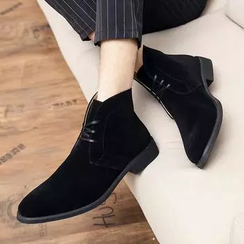 Весна и осень замшевые ботинки челси деловые мужские ботинки кожаные мужские ботинки на шнуровке формальные ботинки модельные туфли для показа мод 38 чёрный