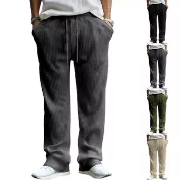Весна и осень жаккардовые полосатые широкие мужские брюки повседневные свободные прямые брюки-трубы с завязками на талии большие брюки мужские S чёрный