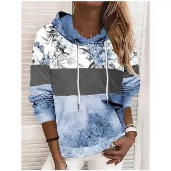 Весна и осень женская 3D-печатная цветочная вязка 1989 года с капюшоном, модная свободная толстовка с длинным рукавом и капюшоном, уличная одежда S