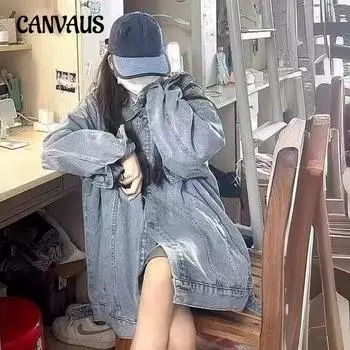 Весна и осень Женская джинсовая куртка больших размеров Vintage Tide Loose Chic Top S синий